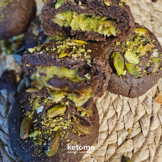 ketome, dubai-style , chocolate, pistachio cookies, keto cookies