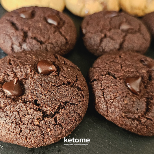 Keto Chocolate Cookies gluten-free batch with sugar-free chocolate chips, ideal low-carb treat