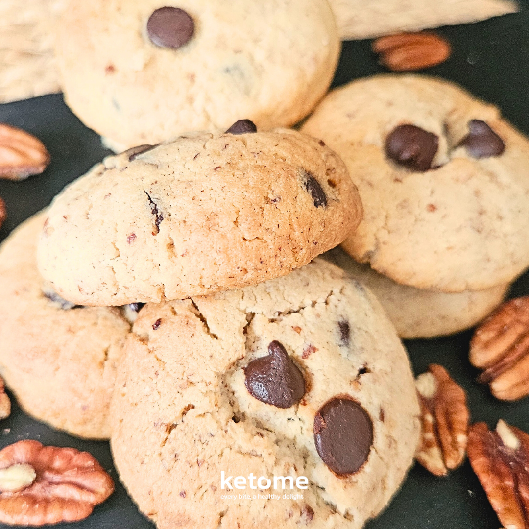 KETO PECAN Chocolate Chips Homemade Cookies - Low-Carb, Sugar-Free & Gluten-Free