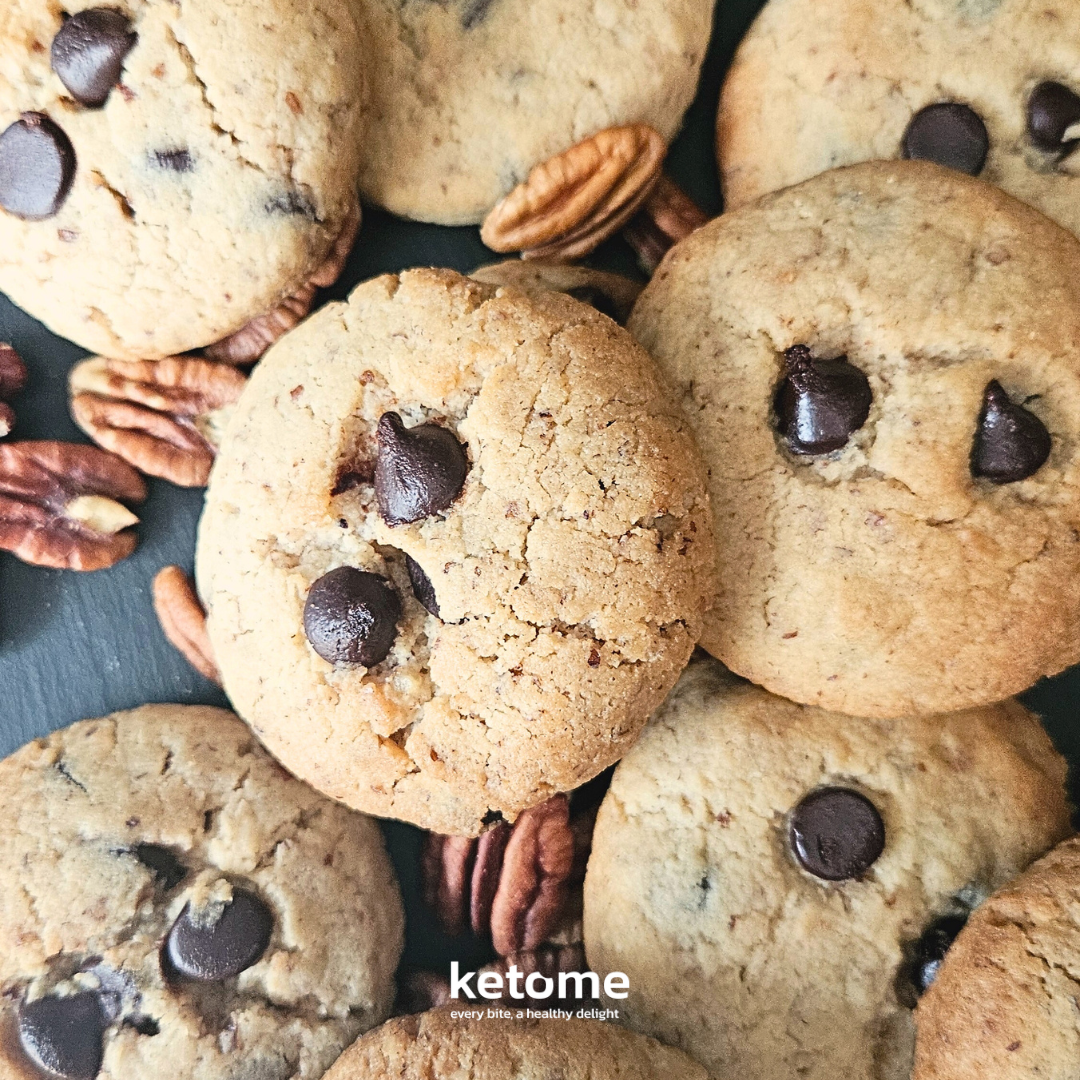 KETO PECAN Chocolate Chips Homemade Cookies - Low-Carb, Sugar-Free & Gluten-Free