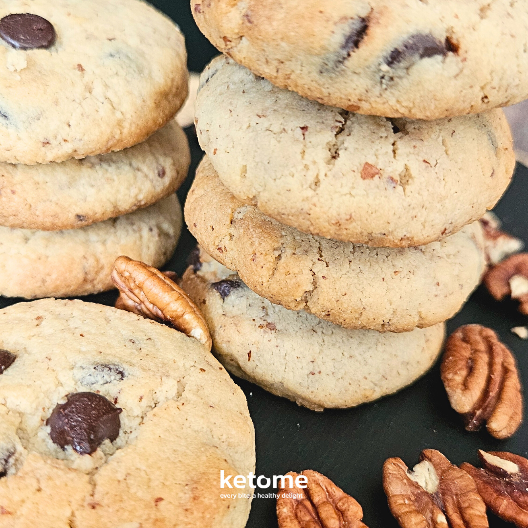 KETO PECAN Chocolate Chips Homemade Cookies - Low-Carb, Sugar-Free & Gluten-Free