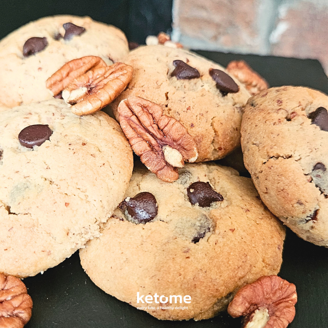 KETO PECAN Chocolate Chips Homemade Cookies - Low-Carb, Sugar-Free & Gluten-Free