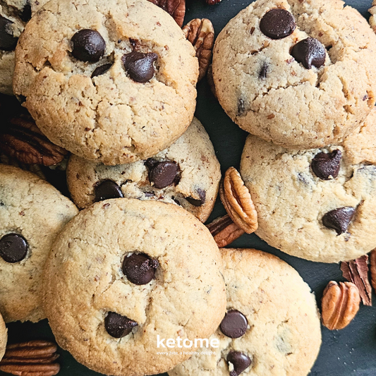 KETO PECAN Chocolate Chips Homemade Cookies - Low-Carb, Sugar-Free & Gluten-Free