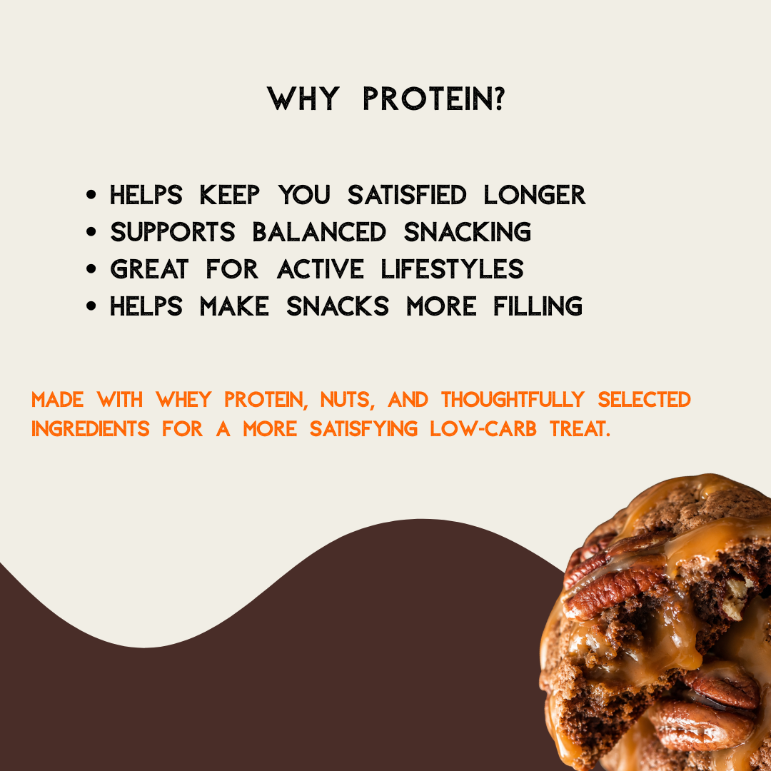 Protein snack with text explaining benefits on a white background